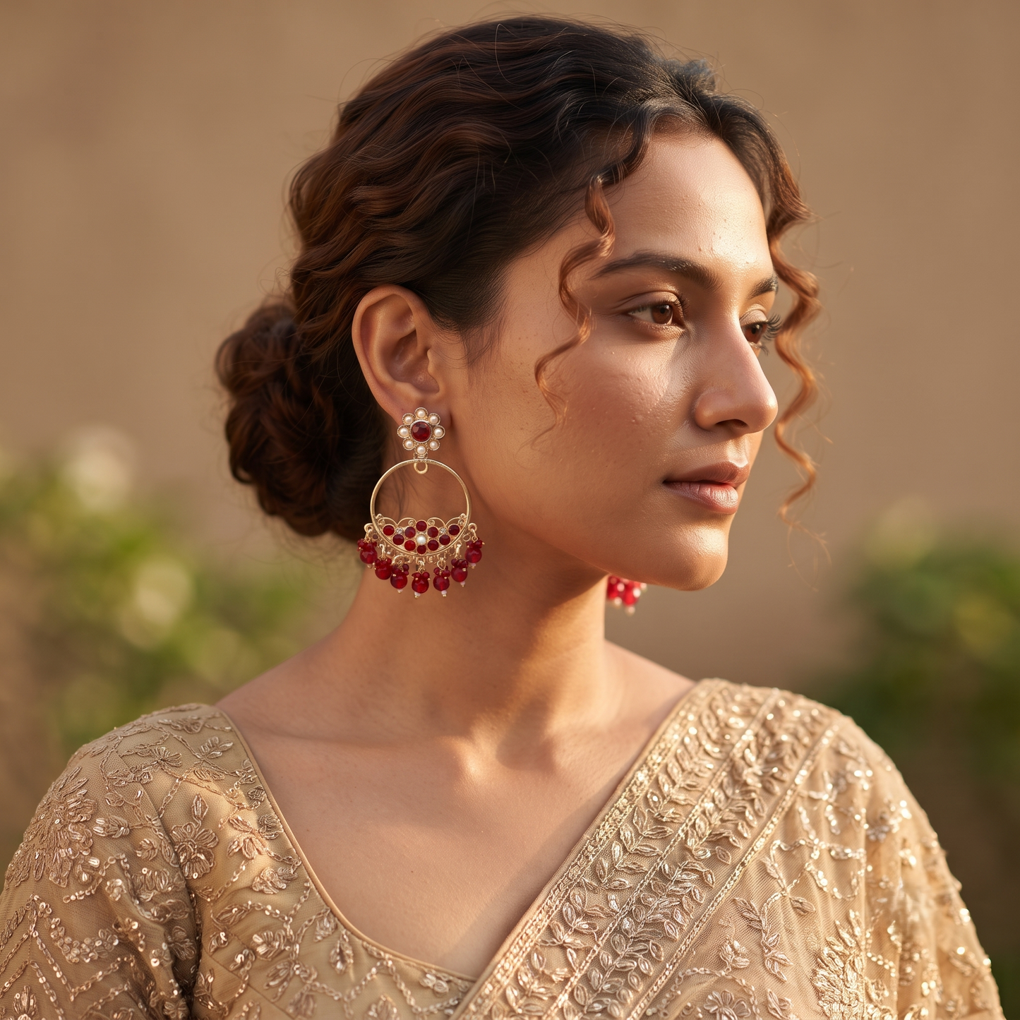 Circular Hoop Maroon Stone Earrings