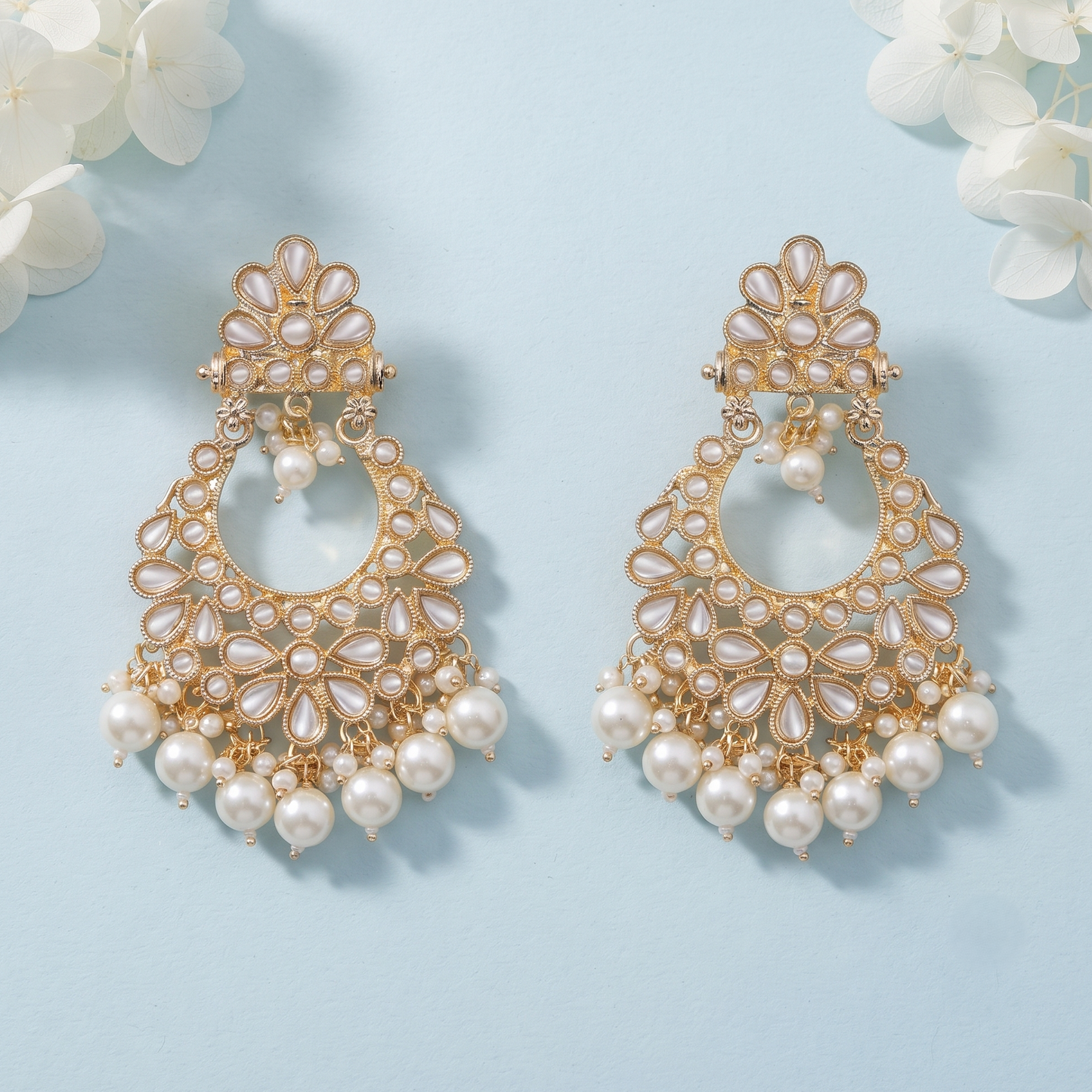 Pearl Accent Chandbali Earrings
