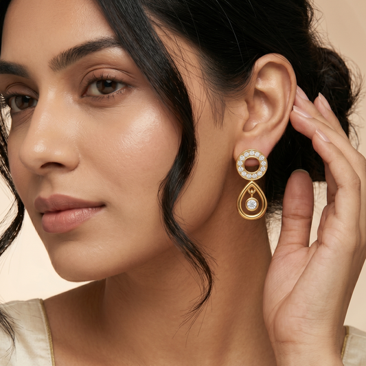 Gold-Tone Teardrop and Circular Stone Necklace Set