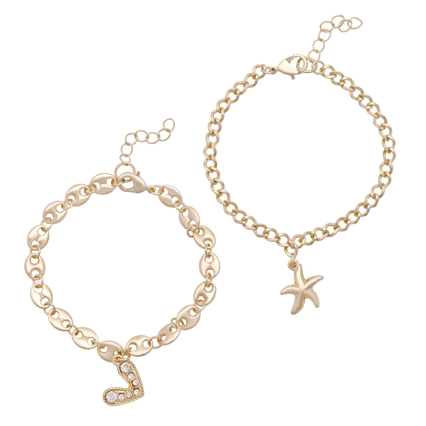 Gold Charm Bracelet Set Of 2