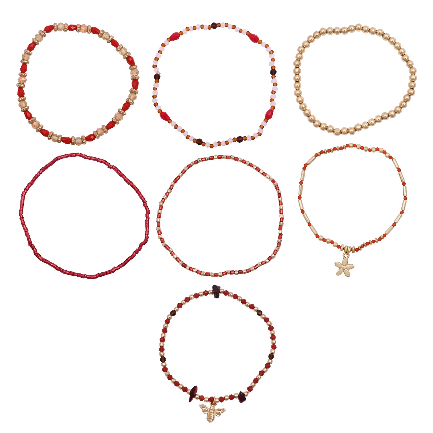 Gold Elasticated Bracelet Set Of 7