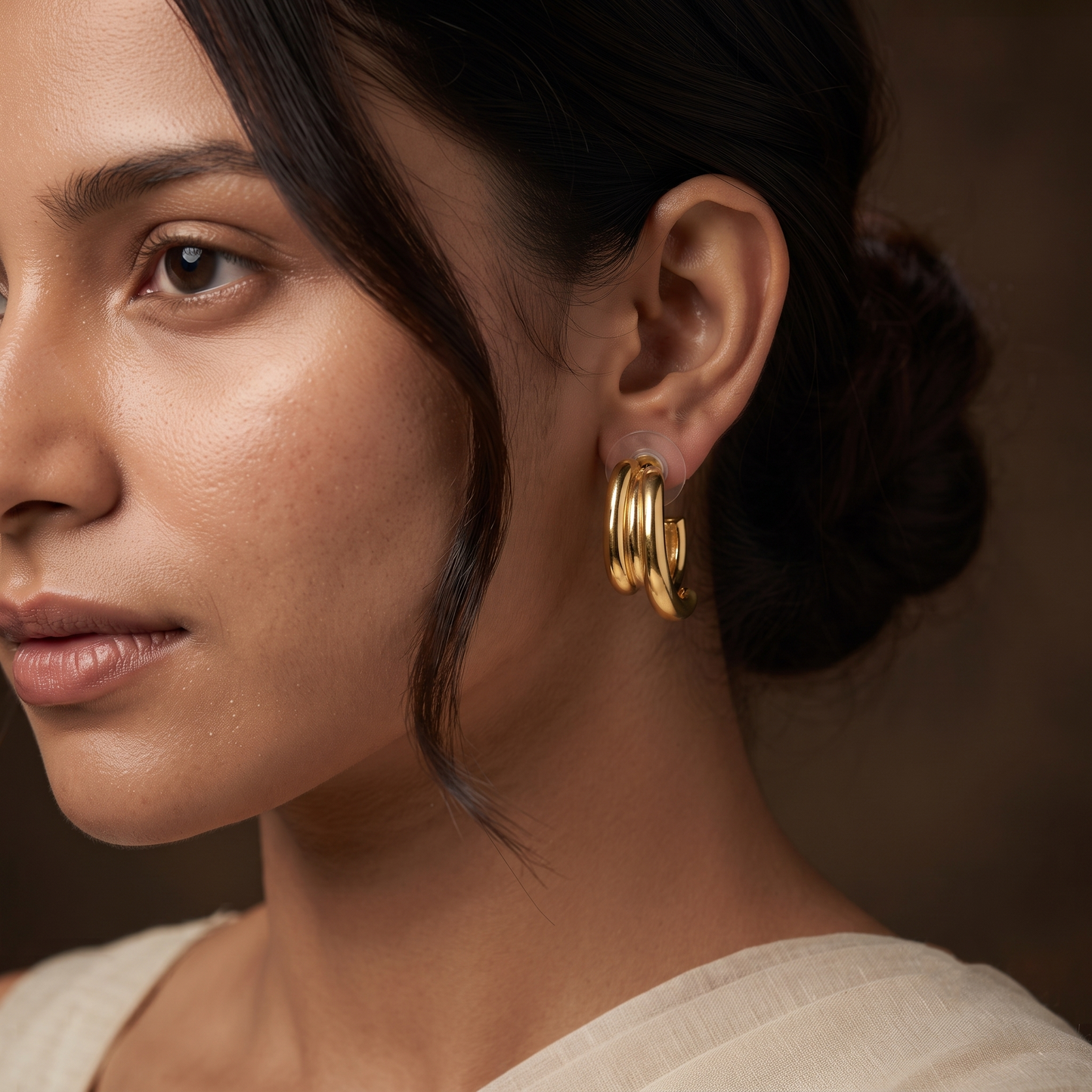 Gold Plated Brass Twisted Curved Hoop Earrings