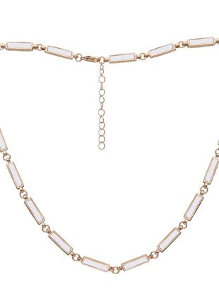 Gold-Plated Brass Rectangular Link Necklace With Stone Inlay