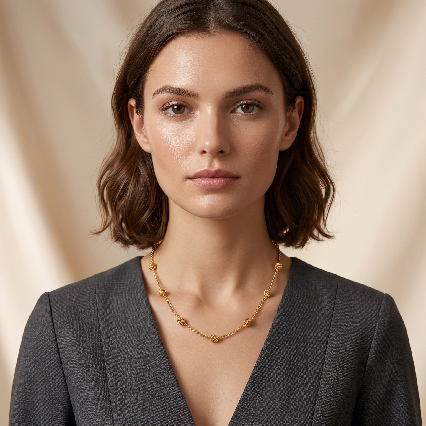 Gold Plated Brass Beaded Station Chain Necklace