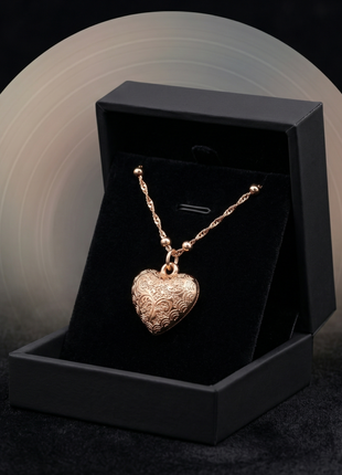 Rose Gold Heart Pendant Necklace with Twisted Satellite Bead Chain