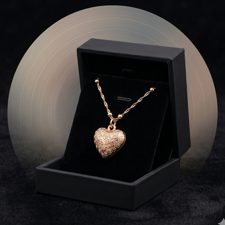 Rose Gold Heart Pendant Necklace with Twisted Satellite Bead Chain
