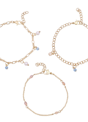 Gold Toned Brass Charm Bracelet Set Of 3