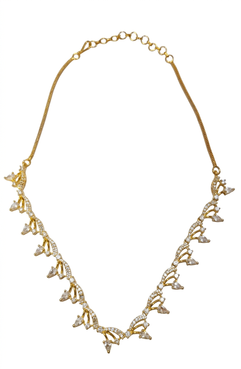 Gold-Tone Leaf Pattern Stone Necklace Set