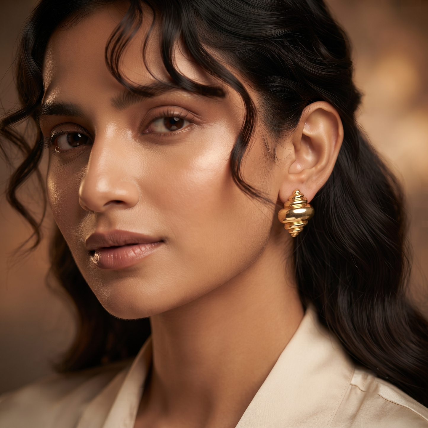 Gold Plated Brass Seashell Spiral Stud Earrings