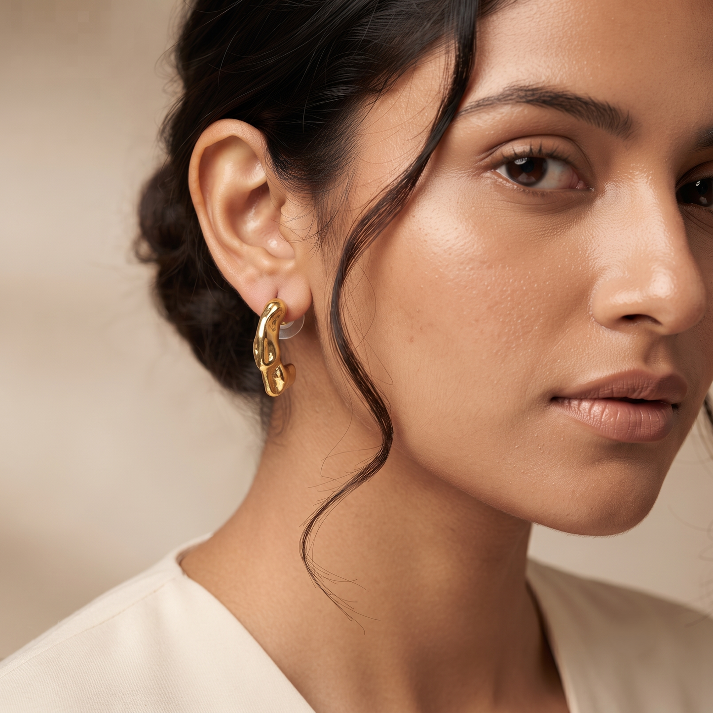Gold Plated Brass Melted Organic Hoop Earrings