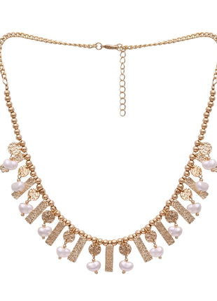 Gold-Plated Brass Handcrafted Pearl And Stone-Studded Fringe Necklace