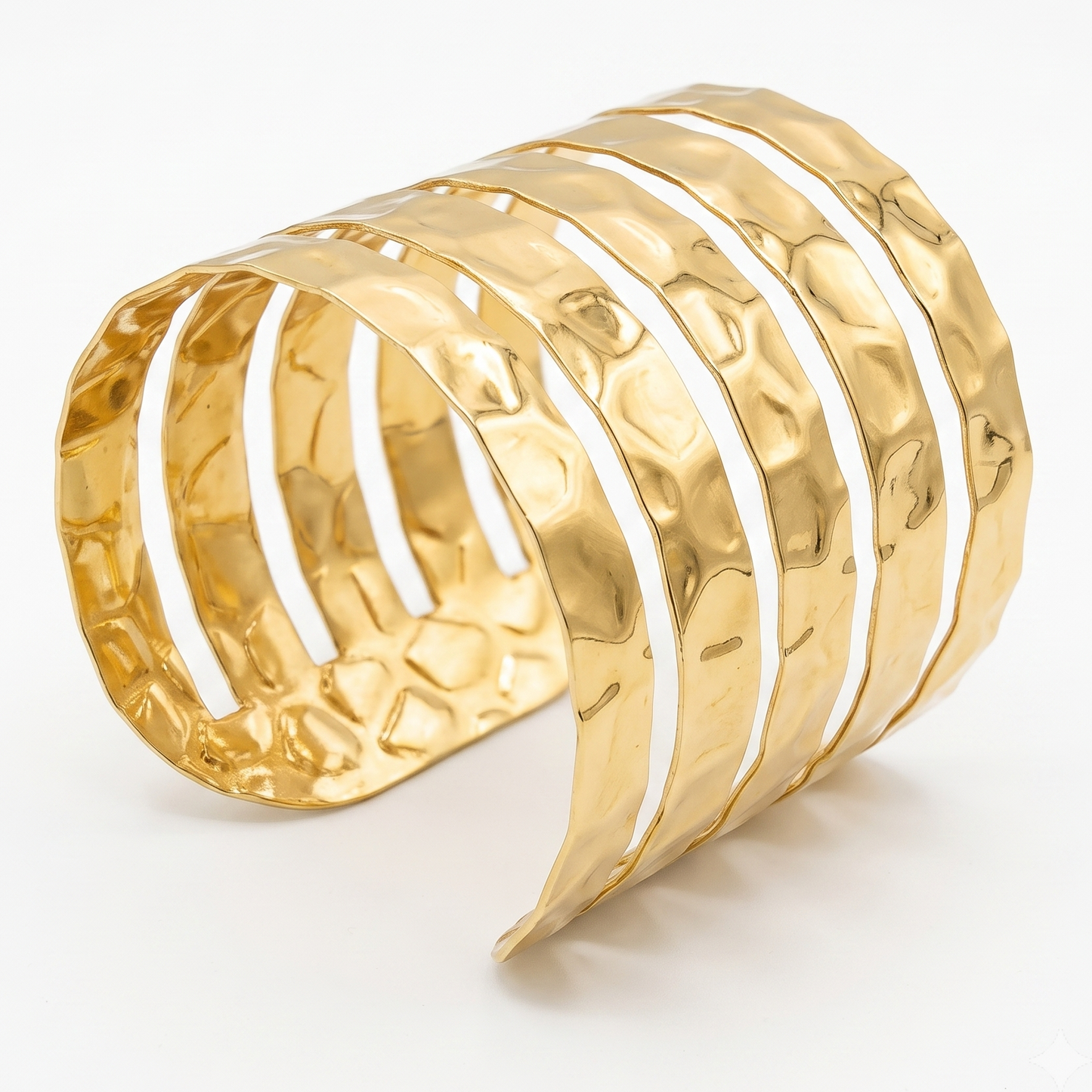 Gold Toned Brass Layered Wave Cuff Bangle