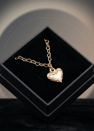 Rose Gold Filigree Heart Pendant Necklace with Intricate Heart-Link Chain