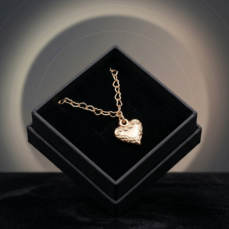 Rose Gold Filigree Heart Pendant Necklace with Intricate Heart-Link Chain