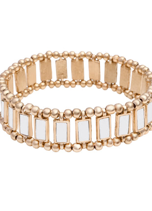 Gold Toned Brass Mirror Elasticated Bracelet