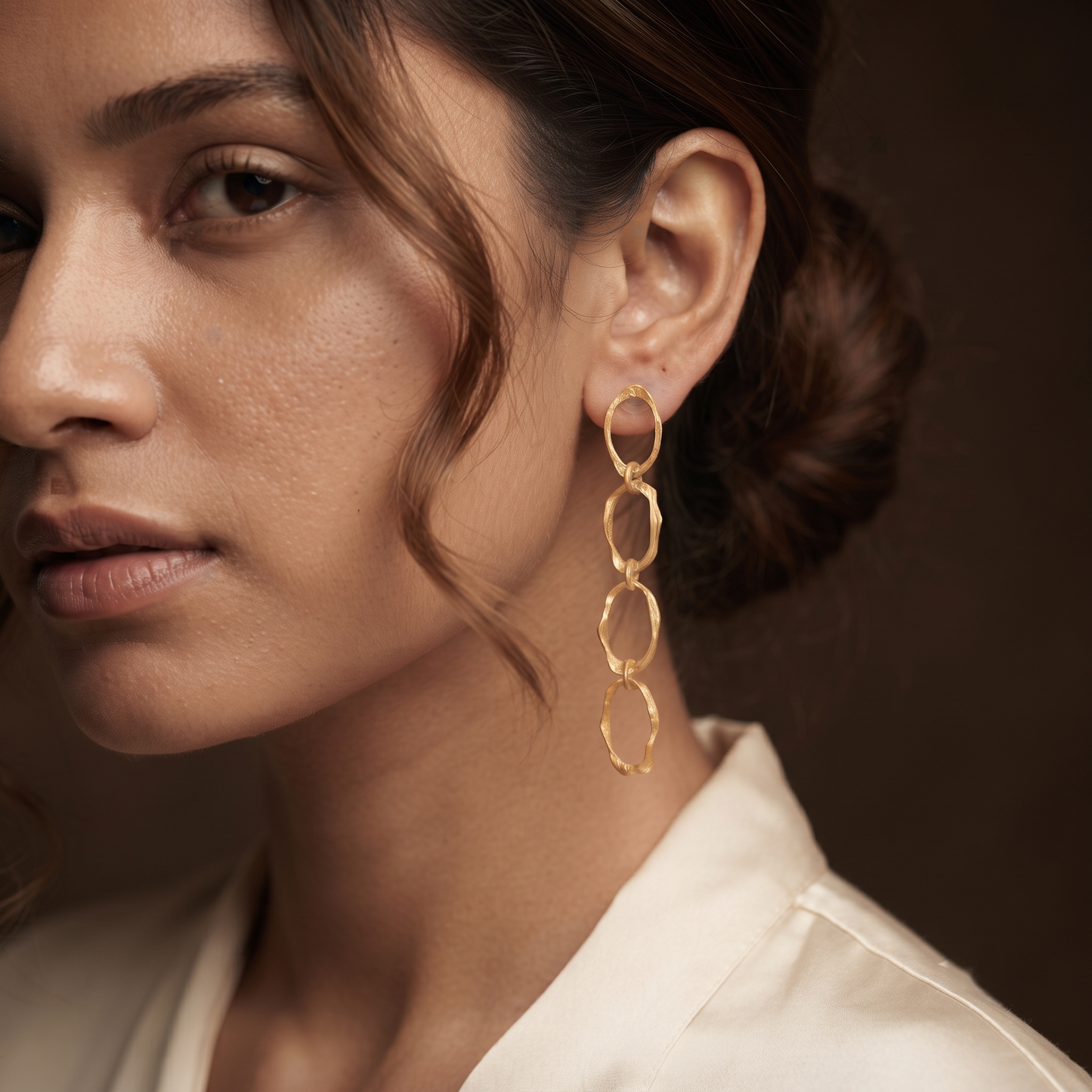 Gold Plated Brass Oval Loop Drop Earrings