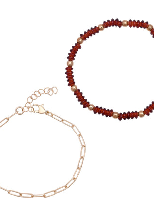 Gold Toned Brass Link Bracelet Set Of 2
