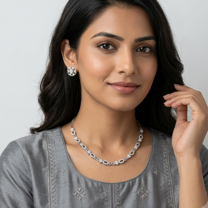Gold-Tone Linked Oval Stone Necklace Set
