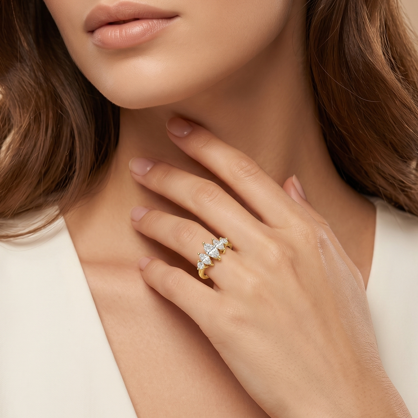 Elegant Gold-Tone Multi-Stone Marquise Ring