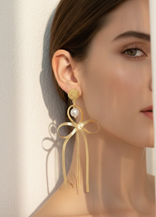 Bow Pearl Charm Dangle Earrings By 2wist Designs