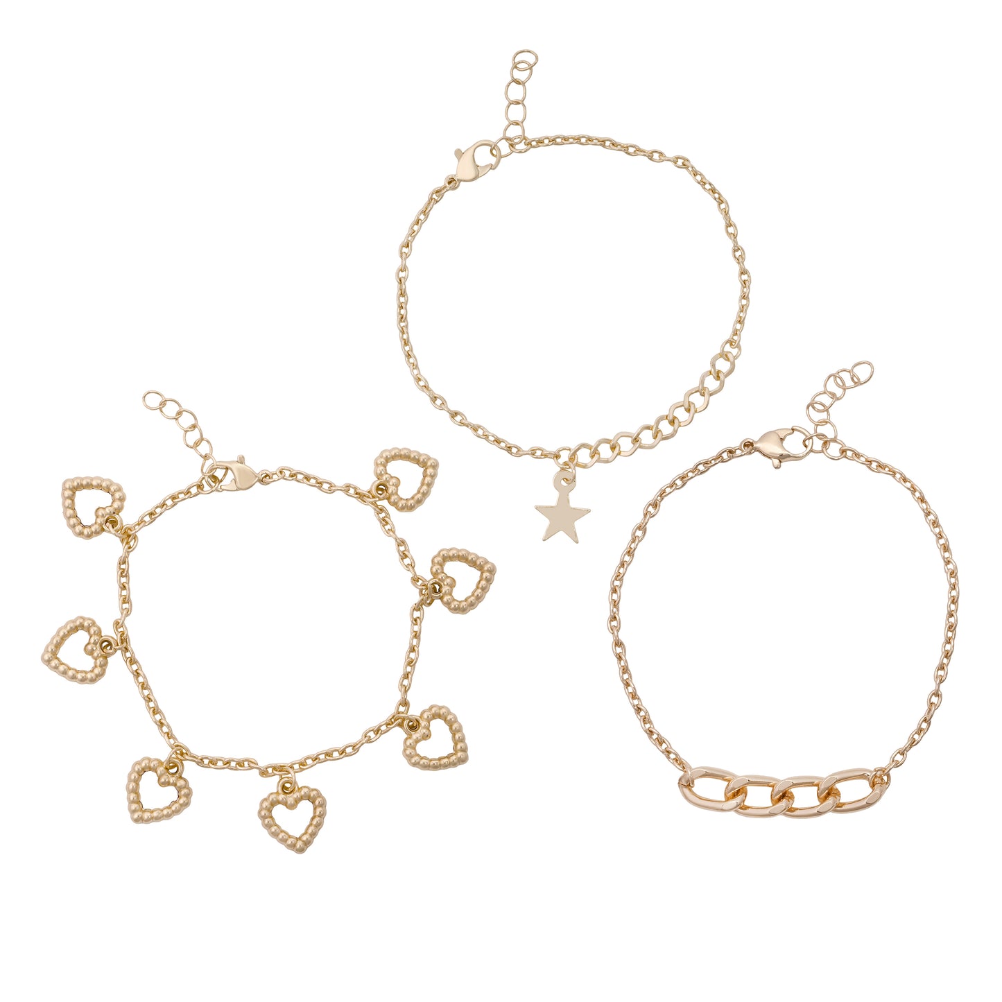 Gold Star And Heart Charm Bracelet Set Of 3
