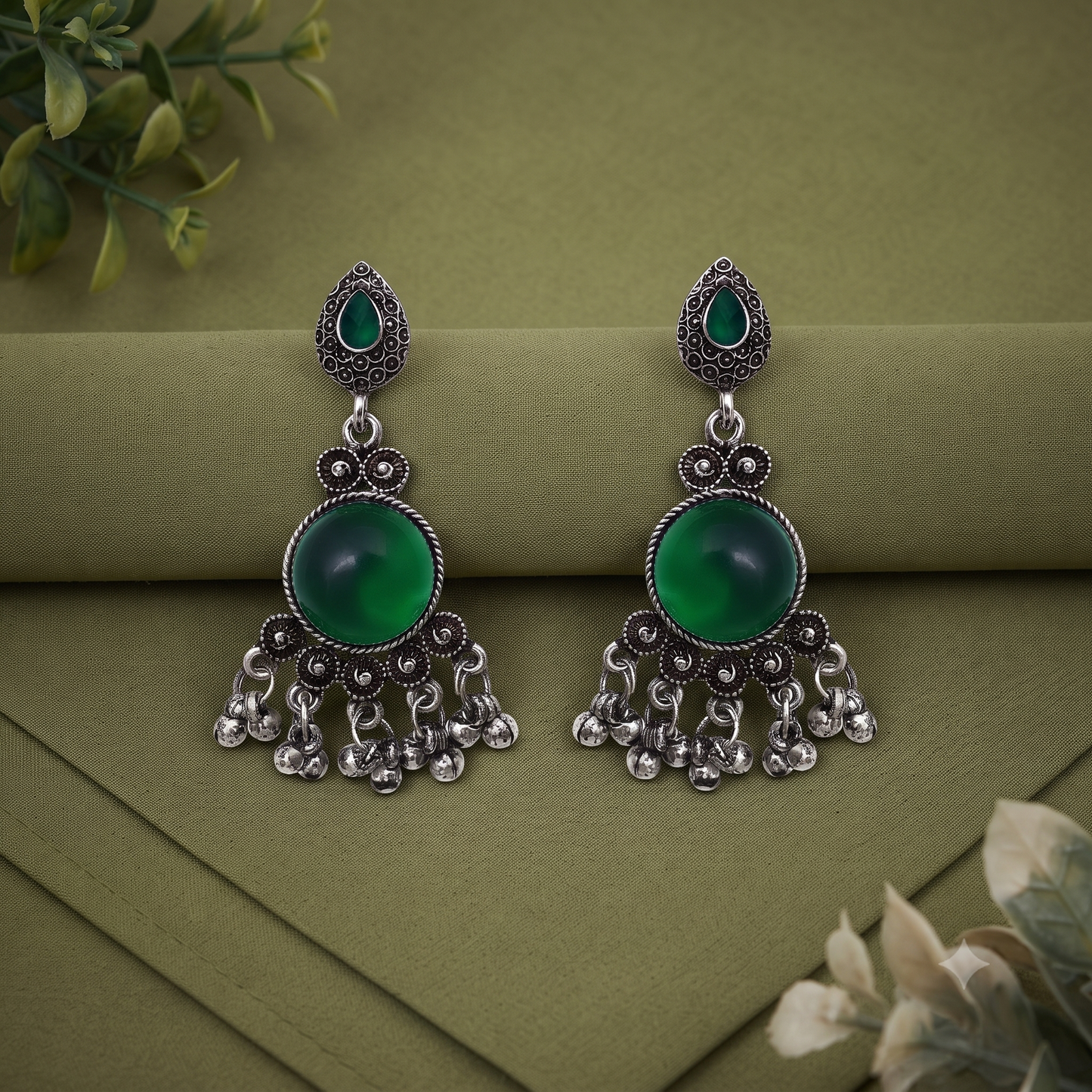 Green Stone Statement Earrings