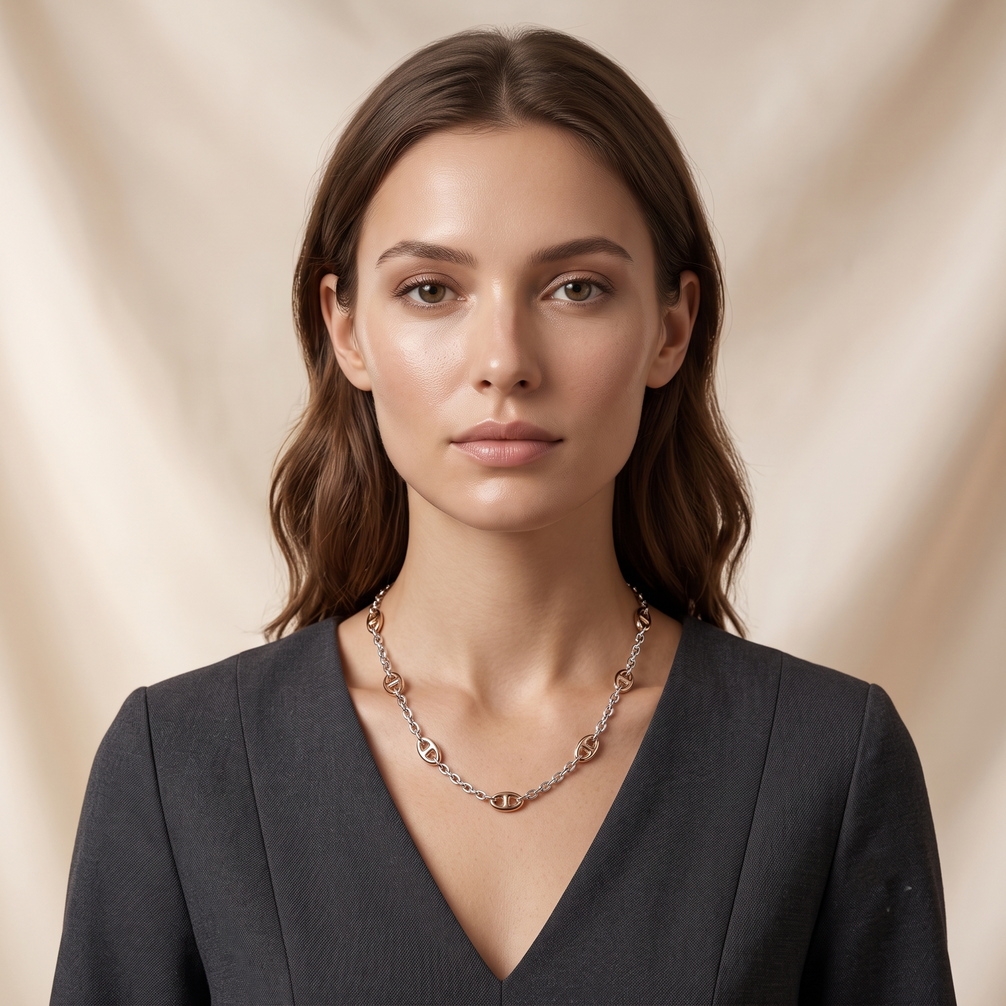 Dual Tone Brass Oval Link Chain Necklace