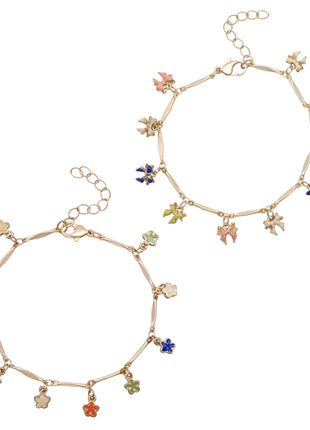 Gold Toned Brass Charm Bracelet Set Of 2