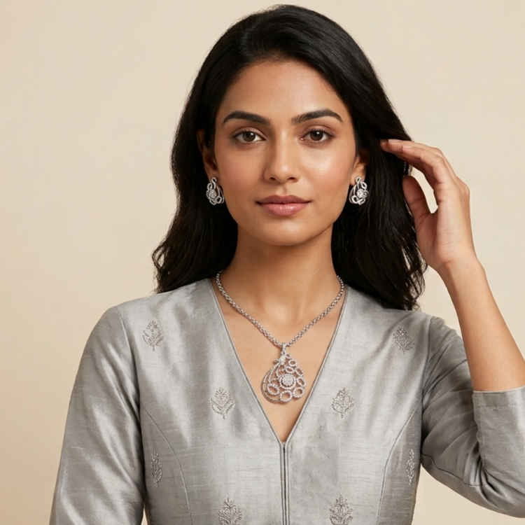 Elegant Filigree Stone Pendant Set