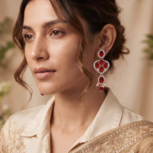 Red Stone Heart Earrings