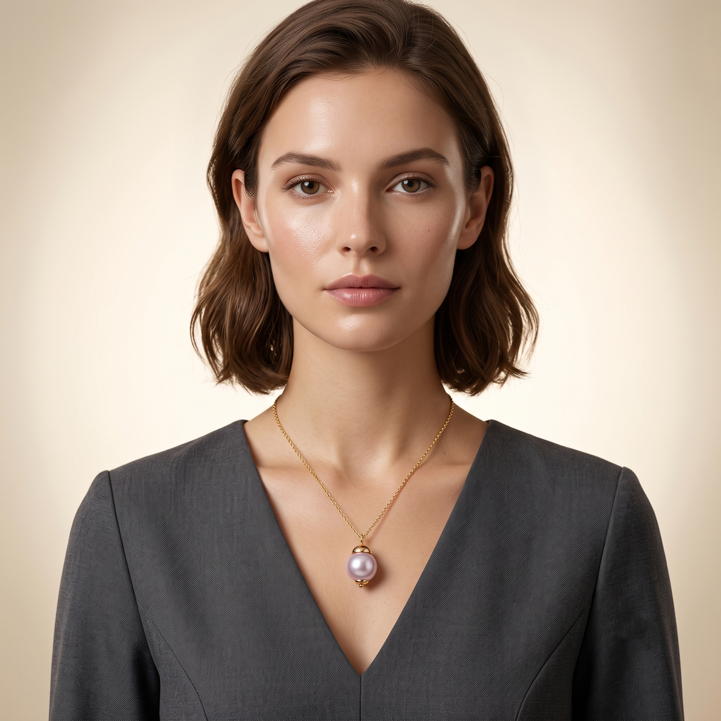 Gold Plated Brass Pink Pearl Drop Pendant Necklace