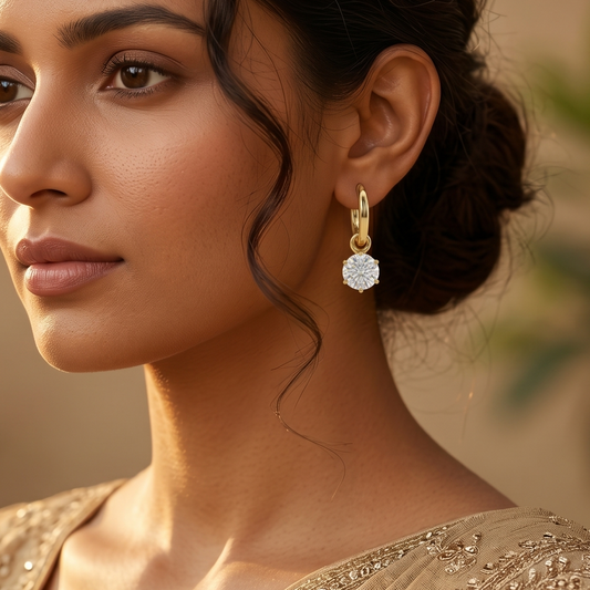 Gold-Tone Solitaire Drop Hoop Earrings