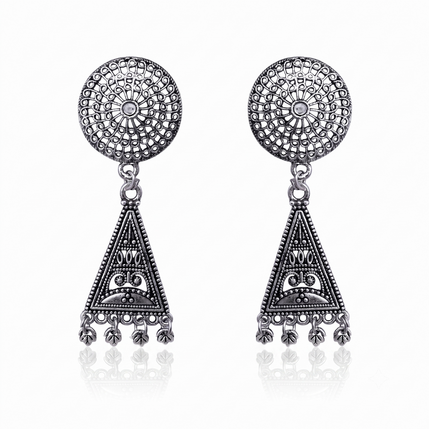 Triangular Filigree Oxidized Earrings
