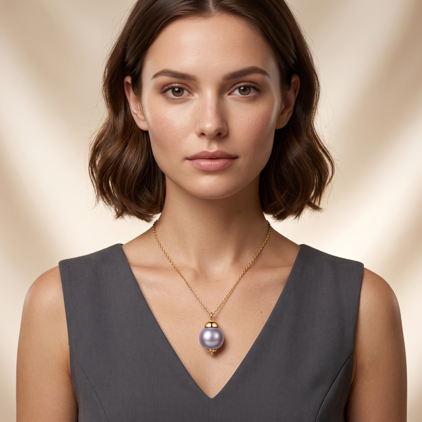 Gold Plated Brass Lavender Pearl Drop Pendant Necklace
