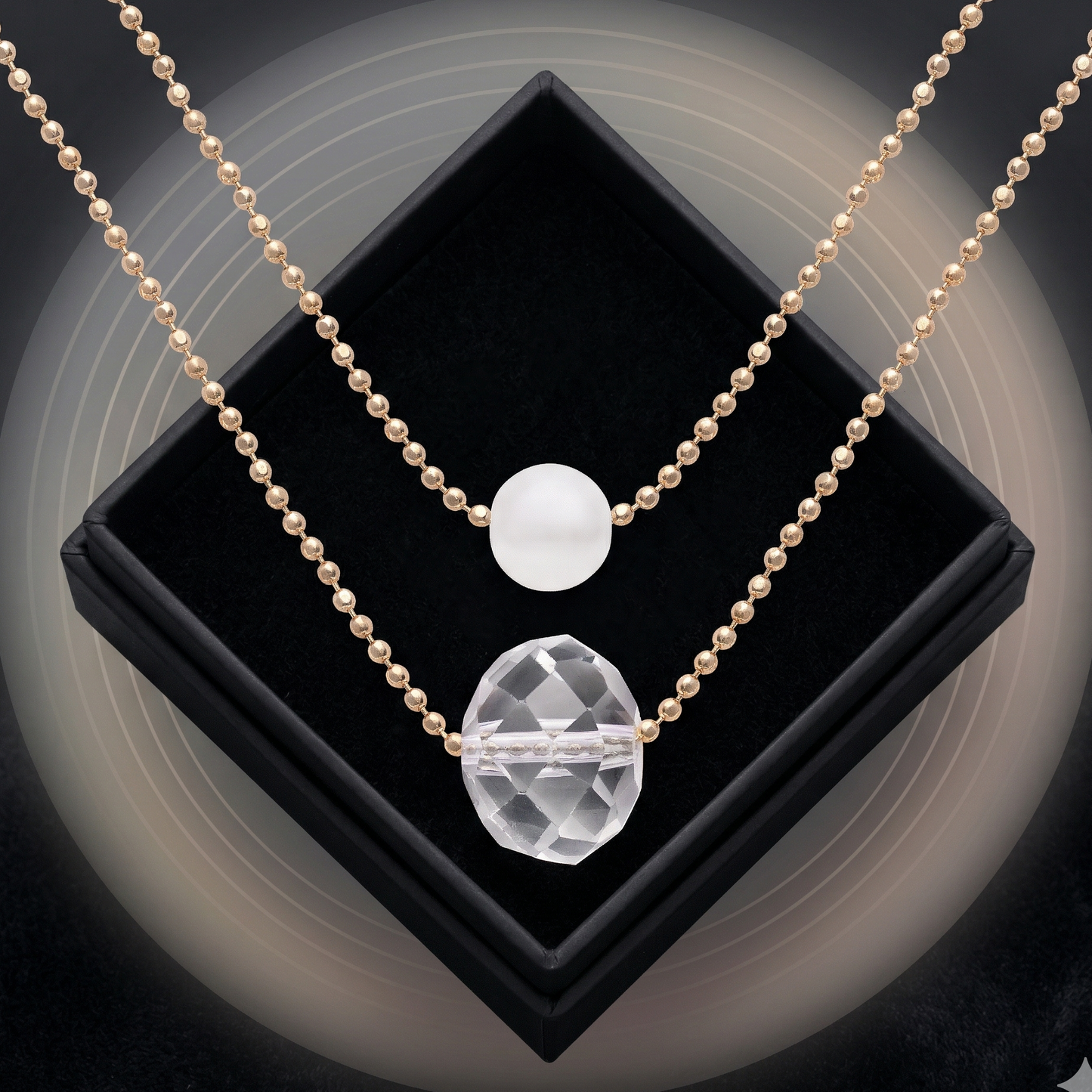 Double Layered Necklace with Freshwater Pearl Set Of 2