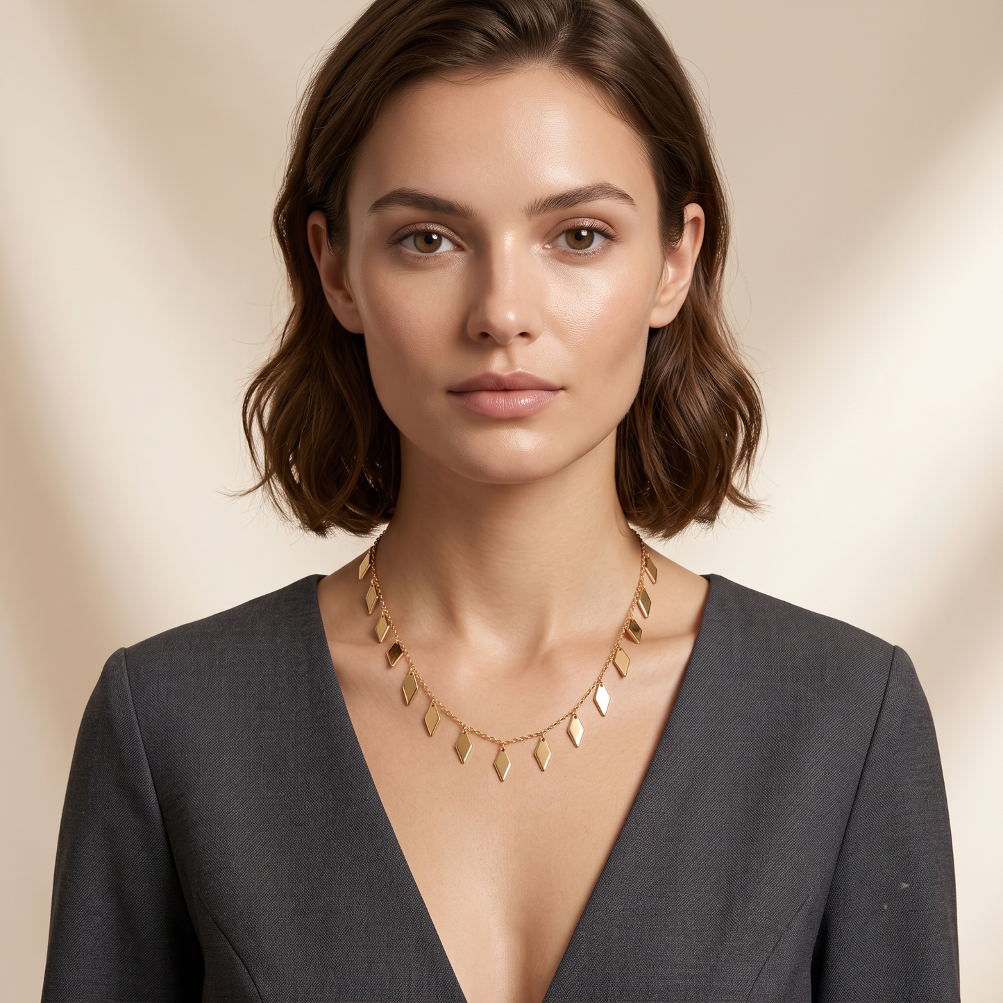 Gold Plated Brass Diamond Motif Charm Necklace