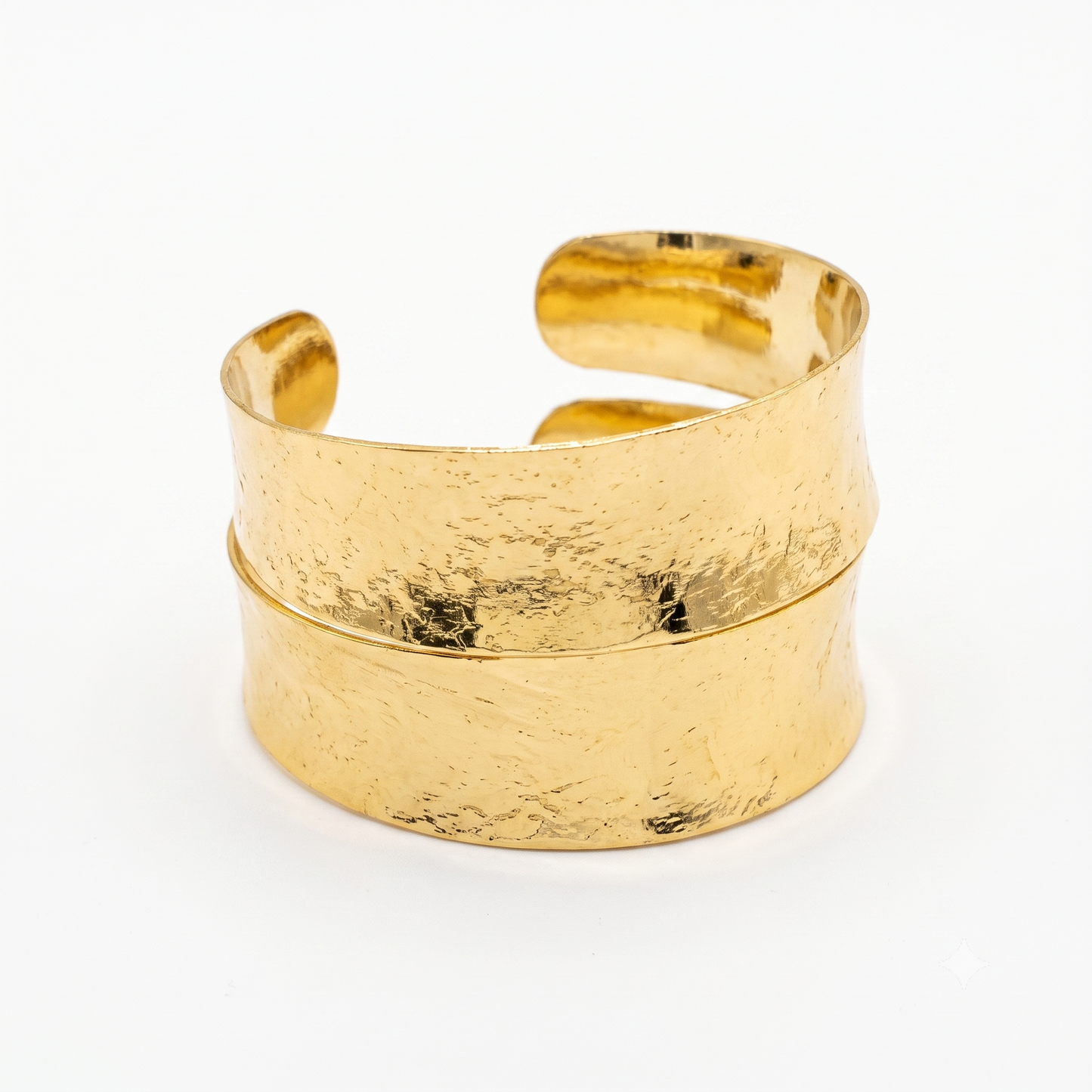 Gold Toned Brass Wide Hammered Cuff Bangle
