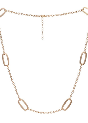 Rose Gold-Plated Brass Geometric Oval Link Stone-Studded Chain Necklace