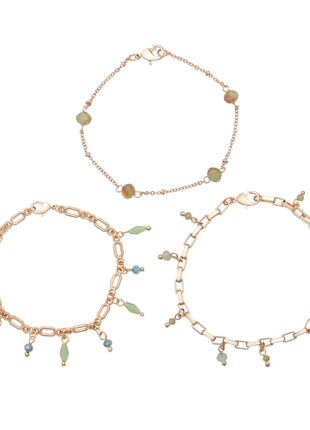 Gold Toned Brass Link Bracelet Set Of 3