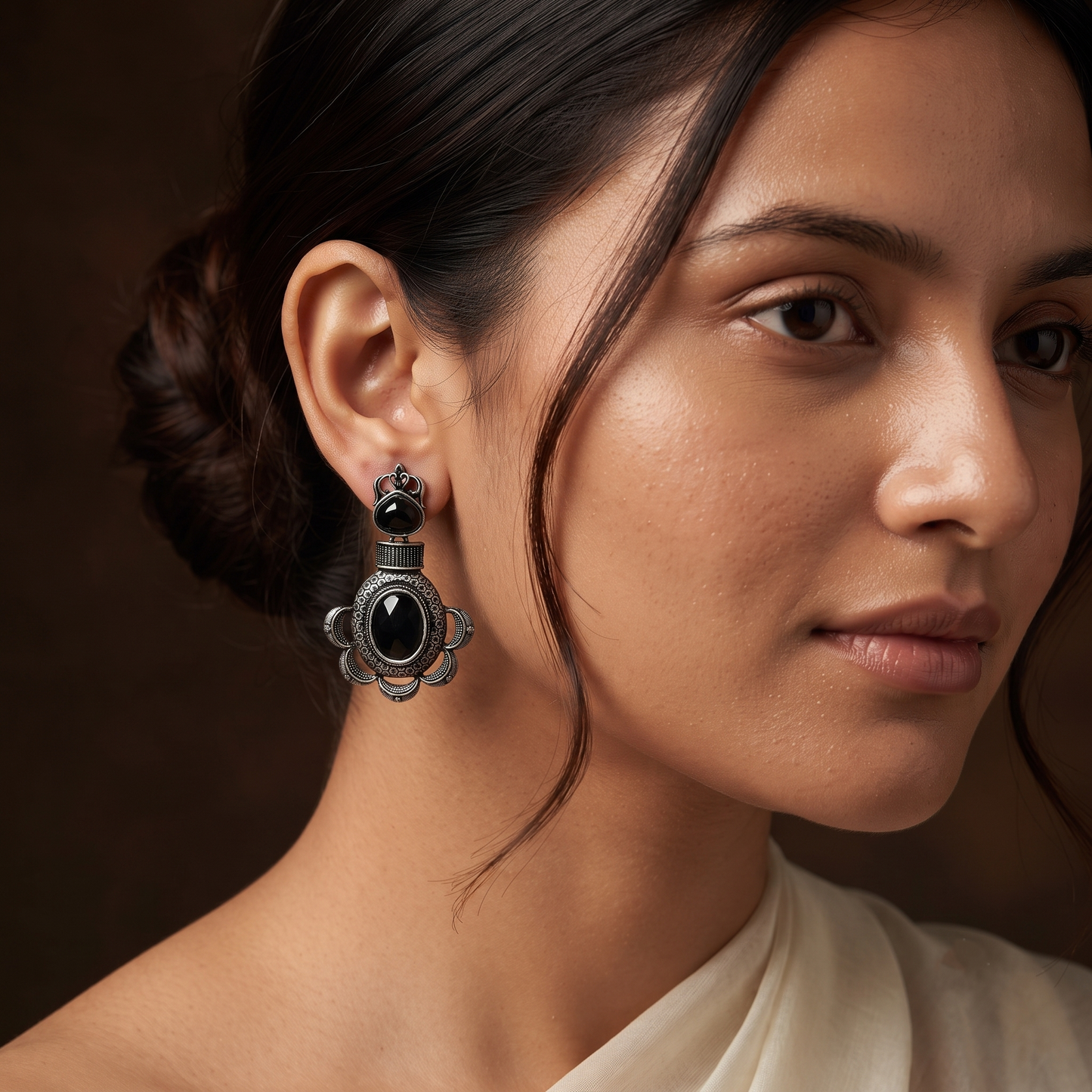 Black Stone Statement Earrings