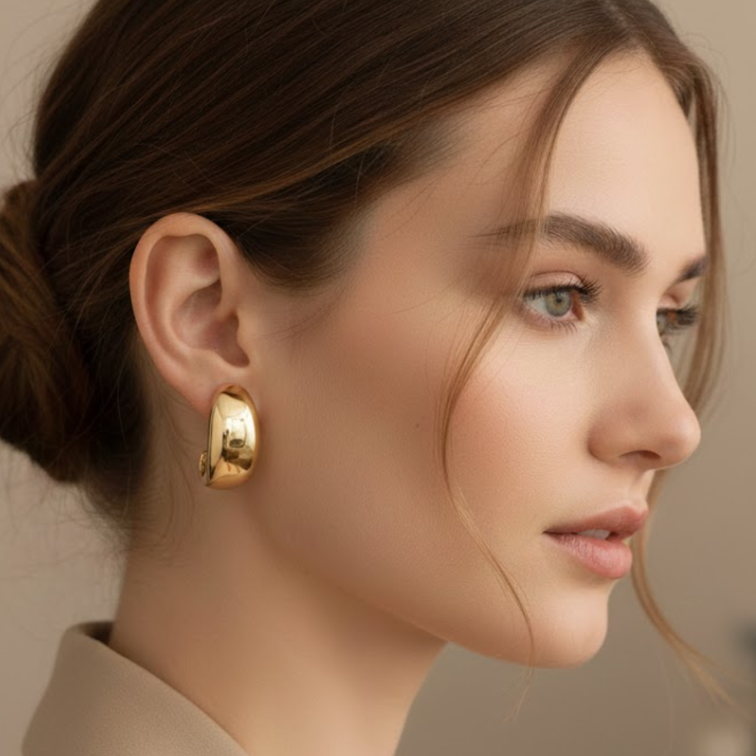 Chunky Half Hoop Earrings Silver Tone