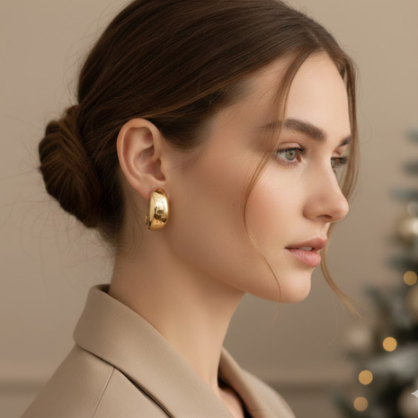 Exceptional Hoop Earrings Polished Chunky Bold Silhouette Golden Brass