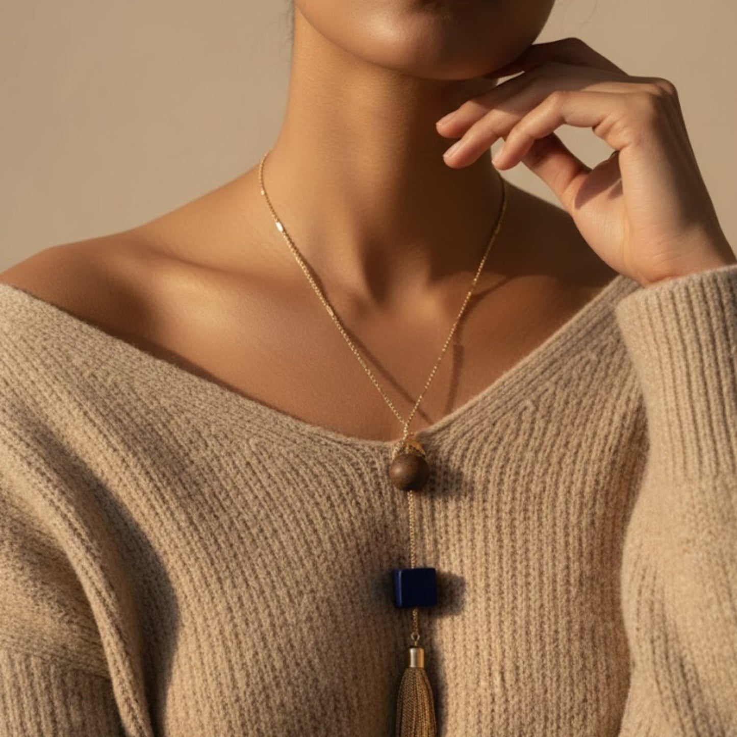 Blussh Metal Geometric Tassel Pendant Set
