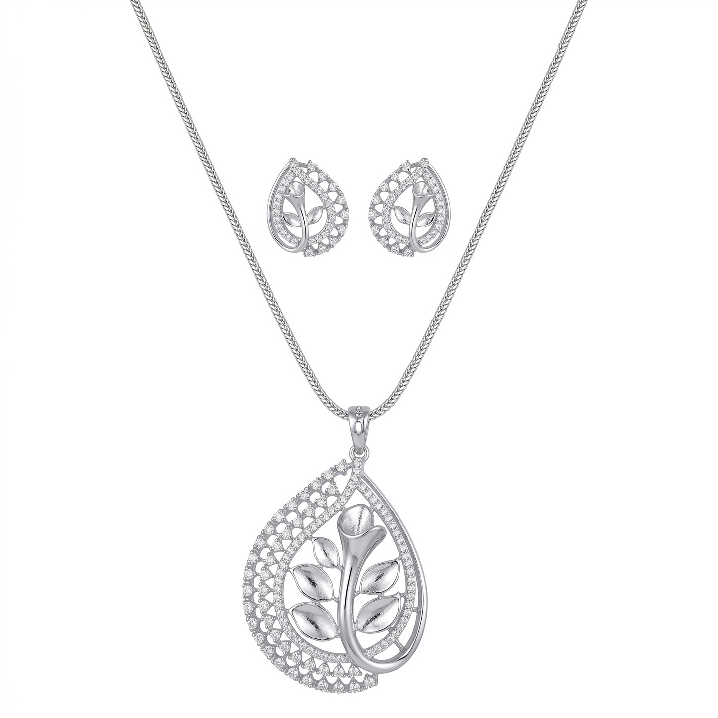 Elegant Botanical Teardrop Stone Pendant Set