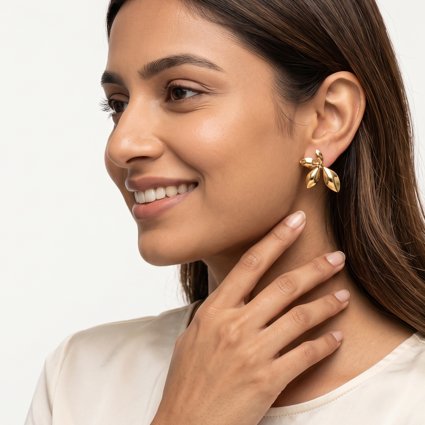 Gold Toned Brass Leaf Stud Earrings