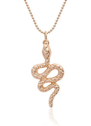 Bold 18K Rose Gold Plated Serpentine Snake Pendant Necklace with Textured Scale Detail