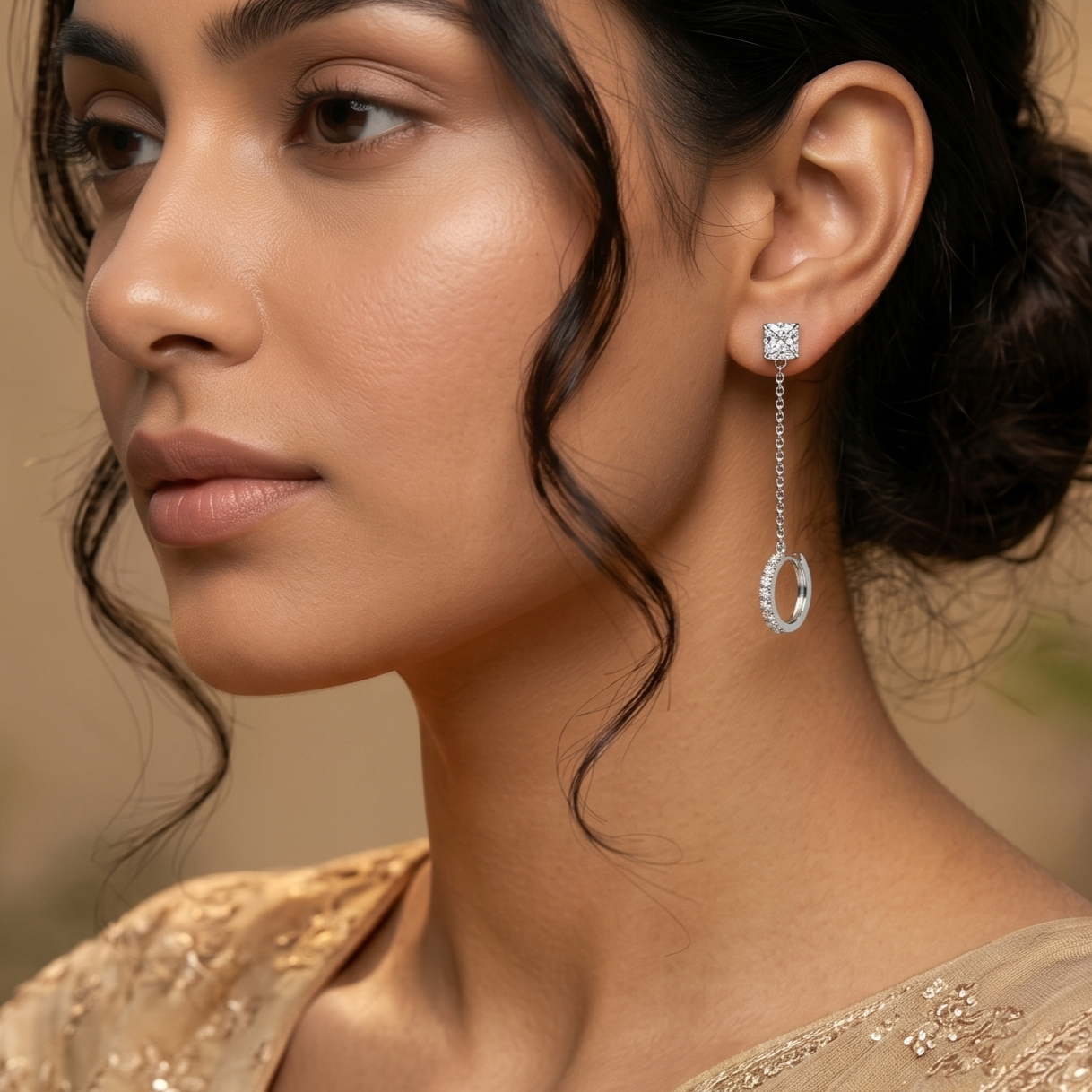 Silver-Tone Solitaire Stud and Hoop Long Drop Earrings