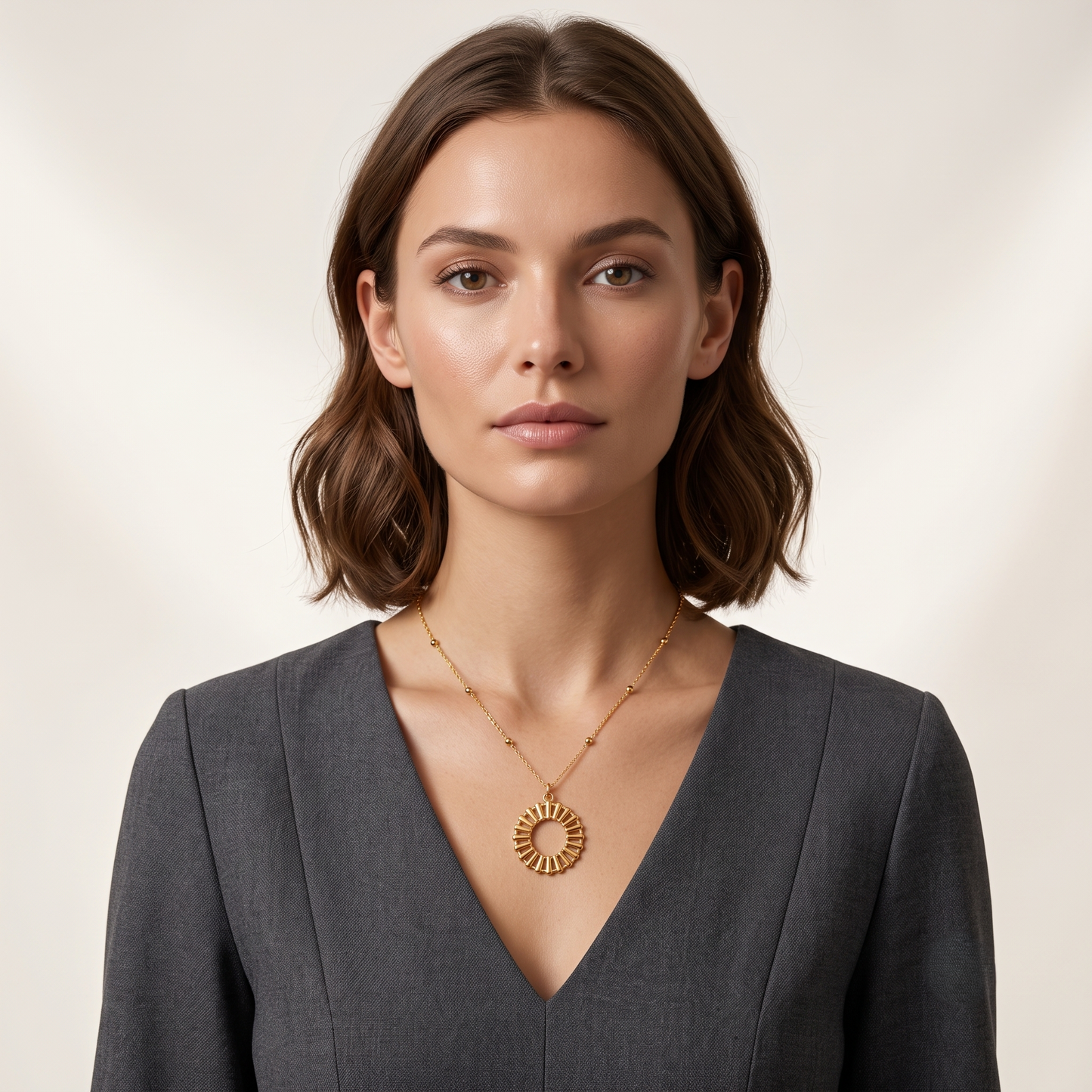Gold Plated Brass Oval Medallion Station Chain Necklace