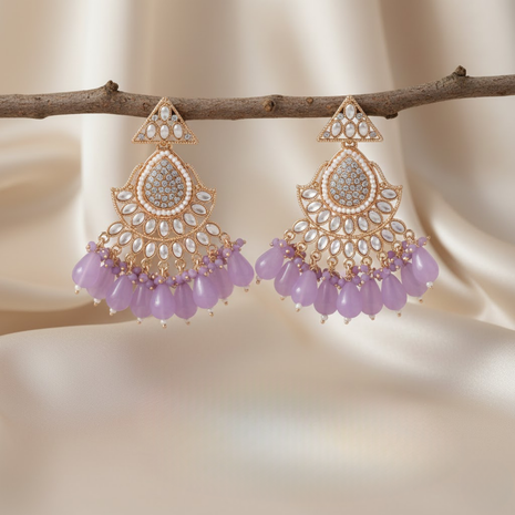 Radiant Triangular Lavender White Stone Earrings By 2wist Designs