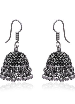 Mini Oxidized Silver Jhumka Earrings By 2wist Designs
